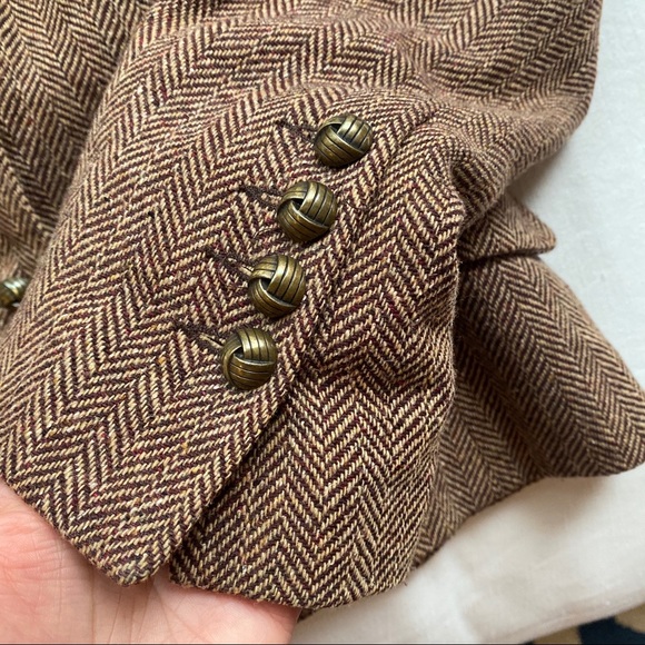 🍂 H&M BROWN HERRINGBONE WOOL BLEND BLAZER JACKET! - Picture 9 of 15